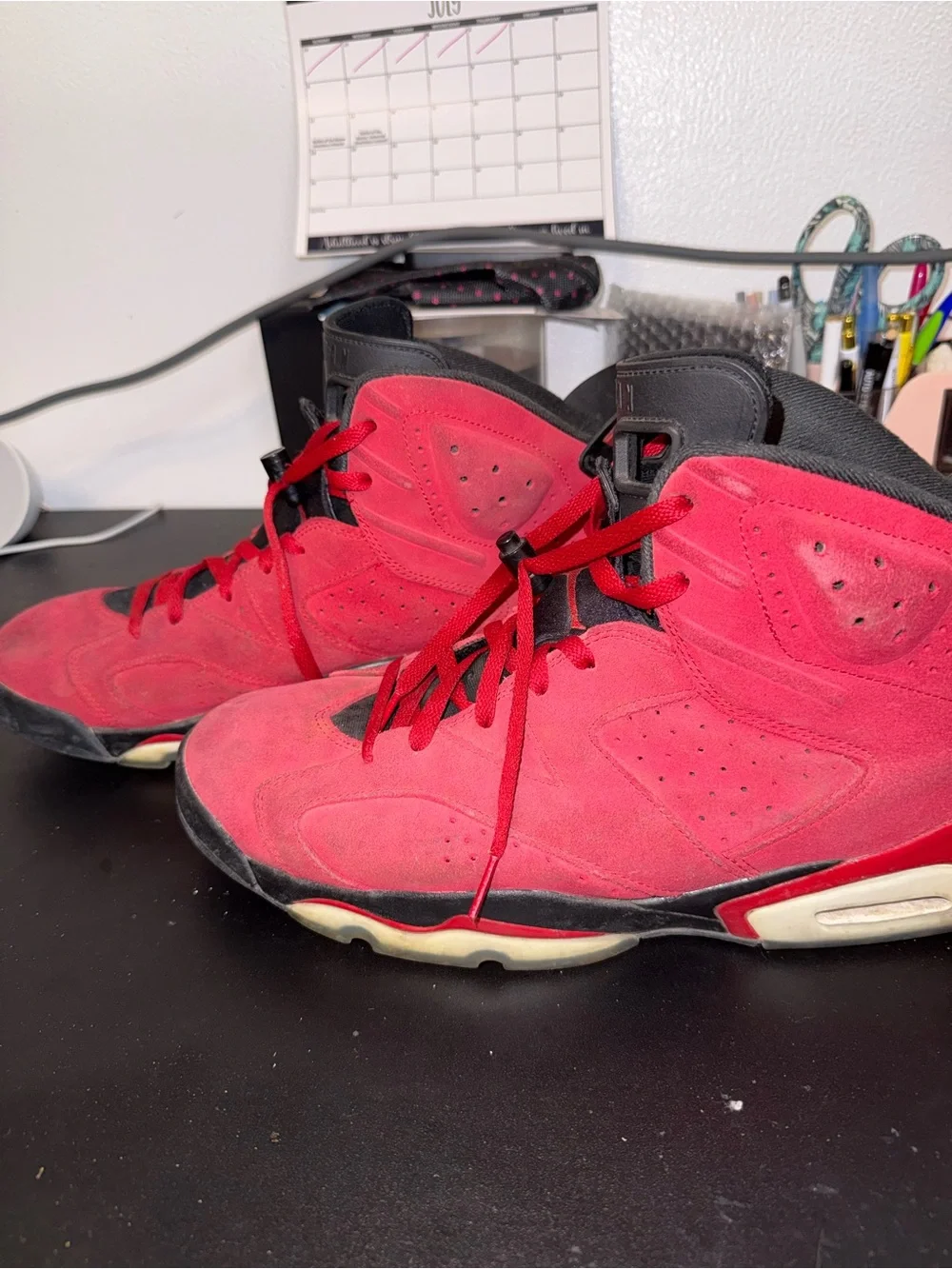 Jordan Men's Red and Black Suede High-Top Sneakers